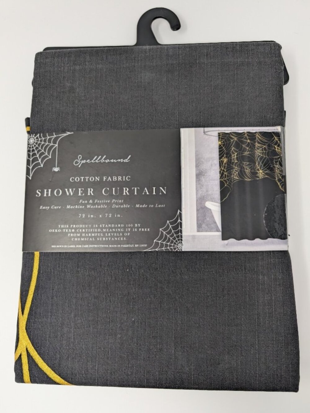 🕸️ Spellbound Metallic Gold Spiderweb Cotton Shower Curtain NWT 72x72